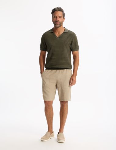 Polo slim en maille texturée coton mélangé - kaki