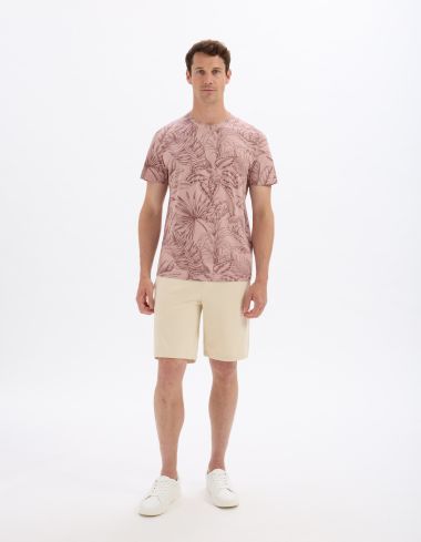 T-shirt regular col rond 100% coton fleuri - rose