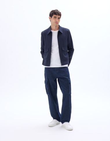 Blouson zippé col chemise - bleu foncé