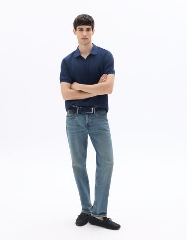 Polo regular en maille côtelé 100% coton - bleu foncé