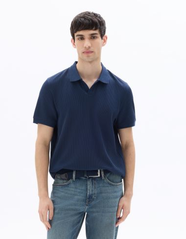 Polo regular en maille côtelé 100% coton - bleu foncé