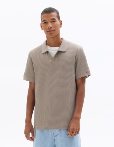 Polo regular en maille côtelé 100% coton - gris taupe