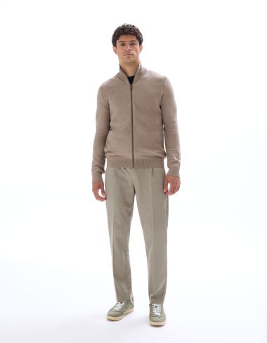 Cardigan zippé col camioneur 100% coton - beige