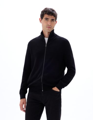 Cardigan zippé col camioneur 100% coton - noir