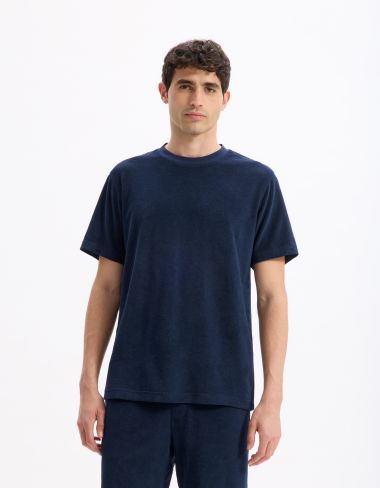 T-shirt boxy col rond éponge - marine