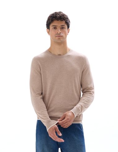 Pull col rond uni regular - beige