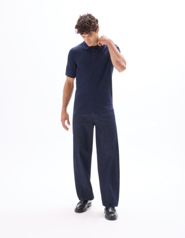 Polo regular maille côtelé - marine