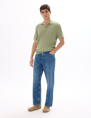 Polo regular maille côtelé - sauge