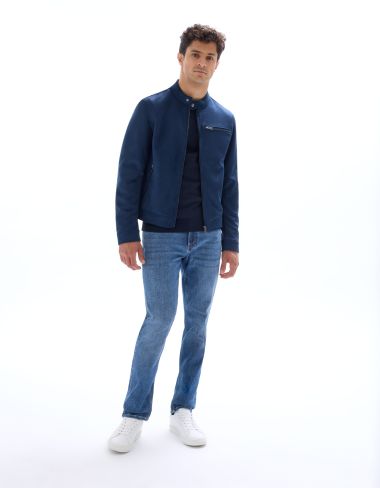 Blouson biker faux daim - Marine
