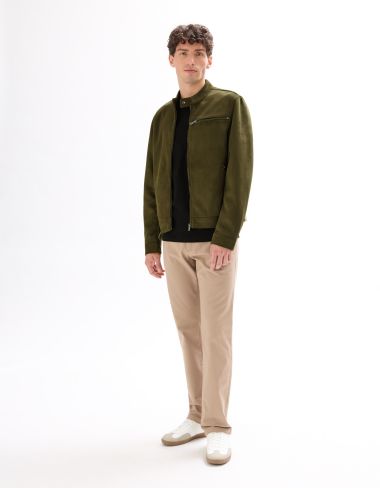 Blouson biker faux daim - kaki