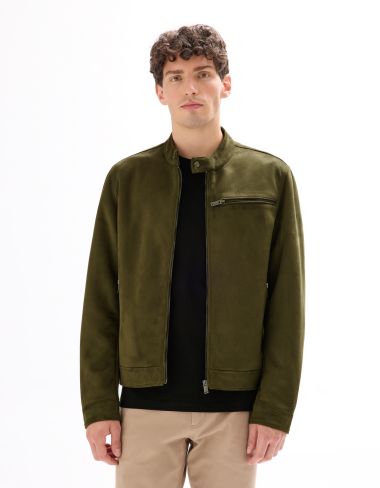Blouson biker faux daim - kaki
