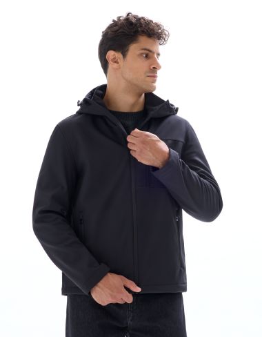 Blouson softshell à capuche - noir