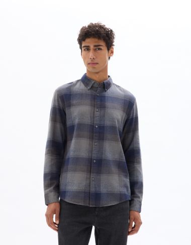 Chemise regular à carreaux en flanelle 100 % coton - gris