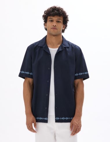 Chemisette regular brodée 100% coton - marine