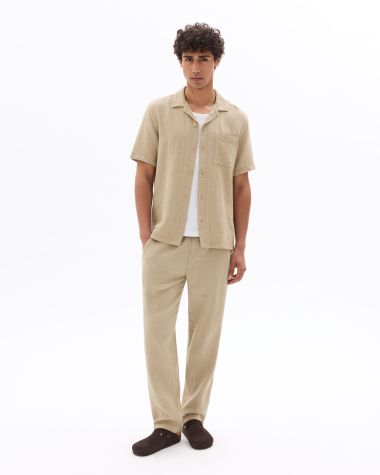 Pantalon relaxed 100% gaze de coton - taupe