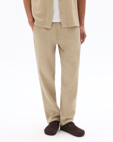 Pantalon relaxed 100% gaze de coton - taupe