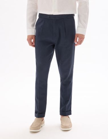 Pantalon chino slim coton lin - marine