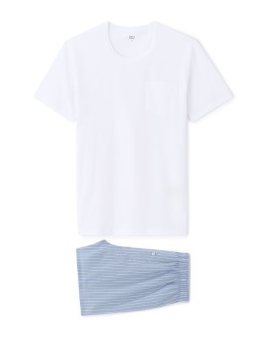 Pyjama t-shirt et caleçon 100% coton - bleu