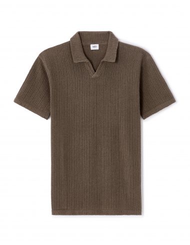 Polo regular en maille côtelé - taupe