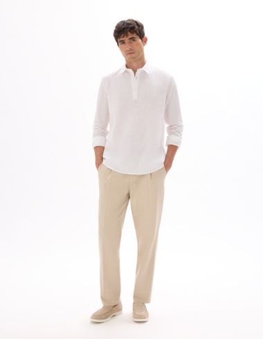 Pantalon slim coton lin stretch - beige