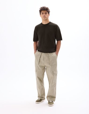 Pantalon cargo baggy 100% coton - beige clair