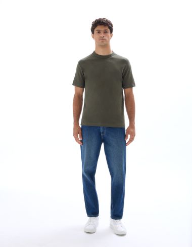 T-shirt boxy col rond 100% coton - kaki
