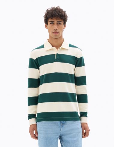 Polo boxy manches longues rayé - vert foncé