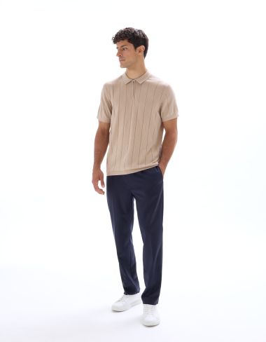 Polo regular en maille col zippé - beige