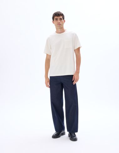 T-shirt boxy col rond flammé - écru