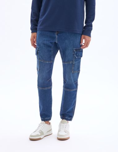 Jean cargo slim coton stretch - bleu