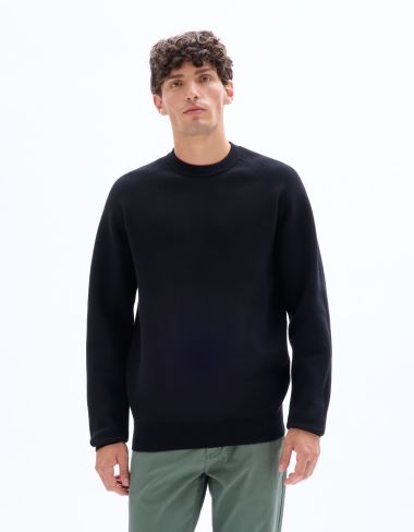 Pull col rond en coton mélangé uni - noir