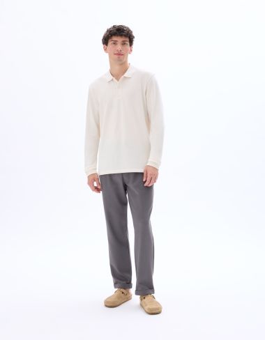 Polo regular piqué 100% coton manches longues - écru