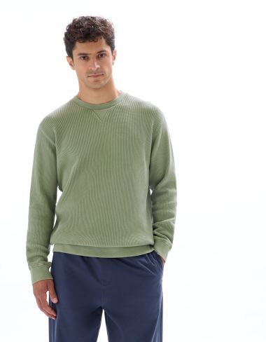 Sweat regular col rond 100% coton gaufrée - kaki
