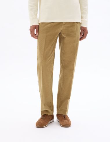 Pantalon chino straight en velour - caramel