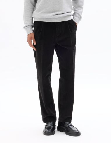 Pantalon chino straight en velour - noir