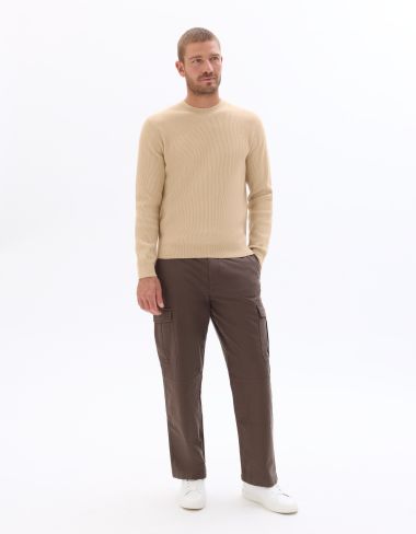 Pull col rond côtelé - beige