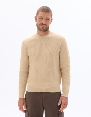 Pull col rond côtelé - beige