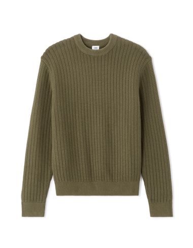 Pull col rond 100% coton avec jeu de points - olive