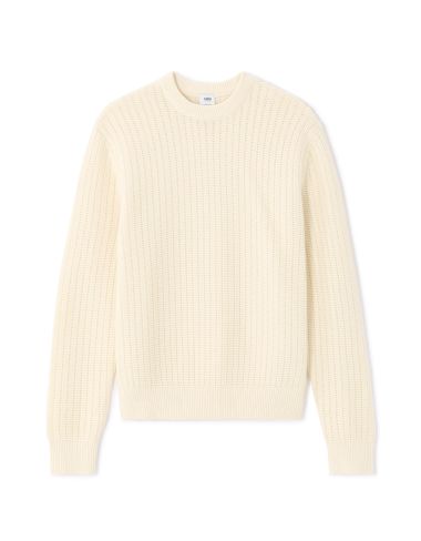 Pull col rond 100% coton avec jeu de points - blanc