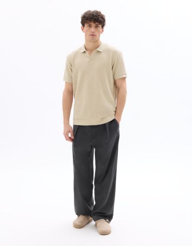 Polo regular en maille gaufrée - beige