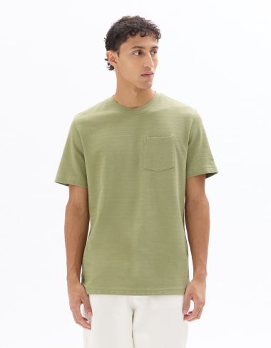T-shirt boxy coton stretch avec poche  - vert