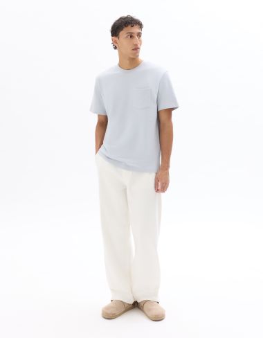 T-shirt boxy coton stretch avec poche  - bleu clair