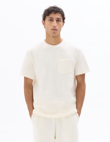 T-shirt boxy coton stretch avec poche  - écru