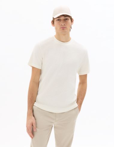 T-shirt boxy col rond 100% coton gaufré - beige