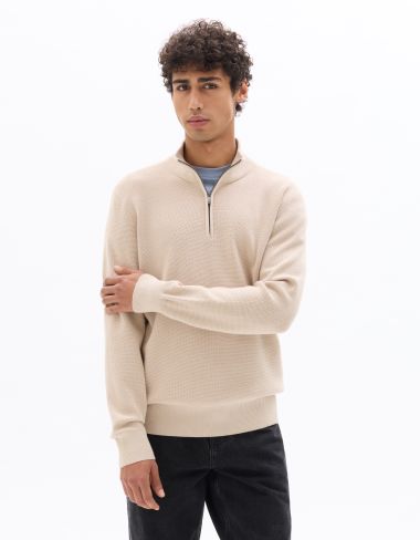 Pull col camionneur regular en micro gaufré - beige