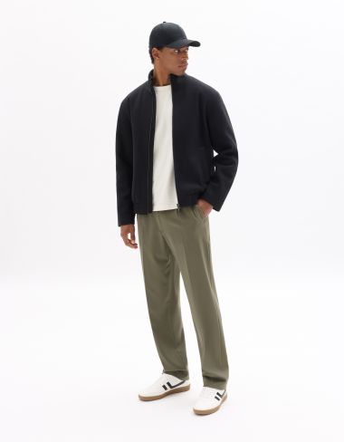 Blouson col montant en laine mélangée - noir