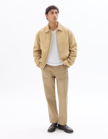 Blouson en velours côtelé col chemise - beige