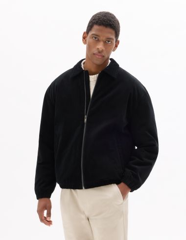 Blouson en velours côtelé col chemise - noir