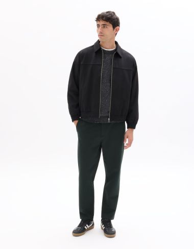 Blouson faux daim col chemise - noir