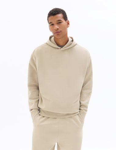 Sweat oversize à capuche en maille interlock - beige clair
